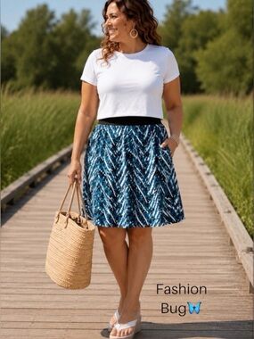 2X Fashion Bug Floaty Pull-On Circle Skirt with Elastic Waist